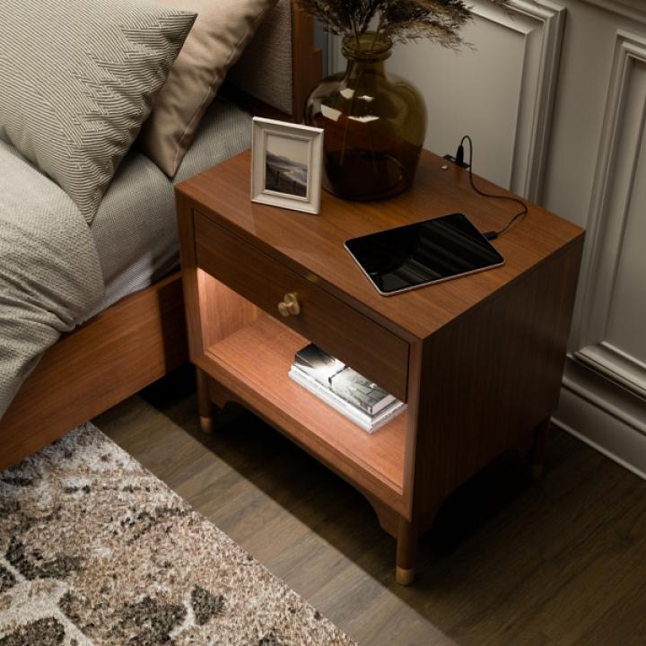 Forma Walnut Charging Nightstand with LED Light