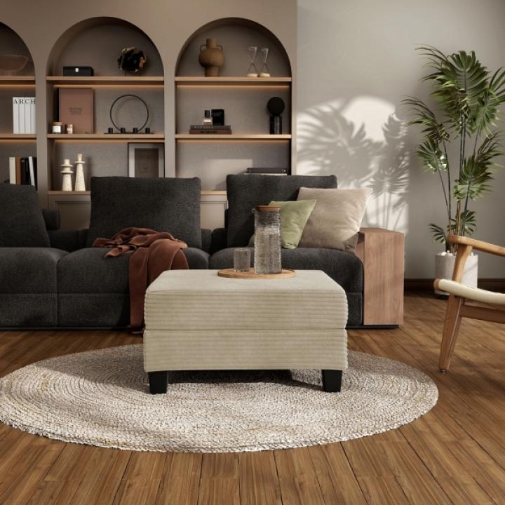 Kasin Beige Chenille Storage Ottoman