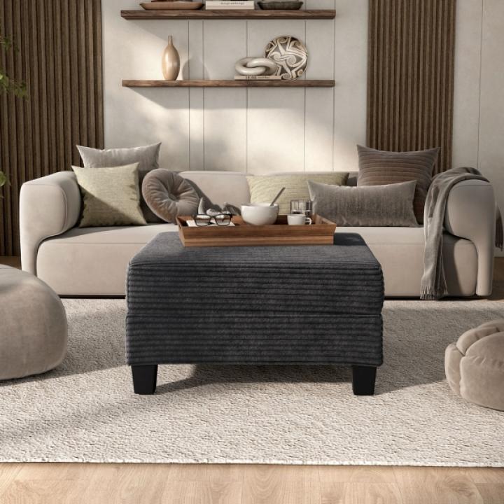 Kasin Gray Chenille Storage Ottoman