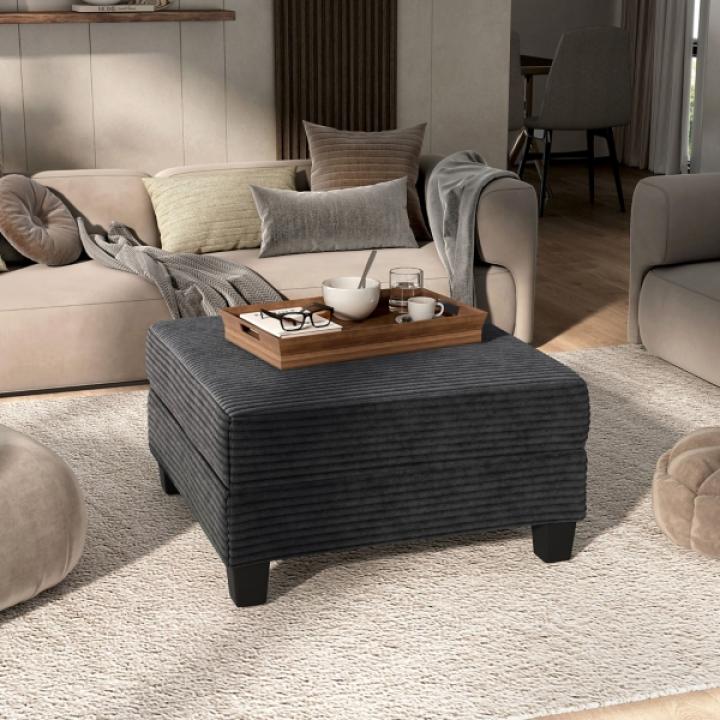 Kasin Gray Chenille Storage Ottoman