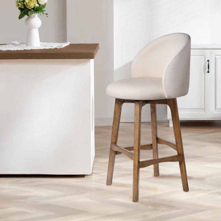 Garet Cream Upholstered Swivel Bar Stool