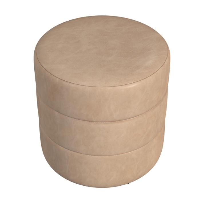Sand Faux Leather Channel Tufted Round Ottoman