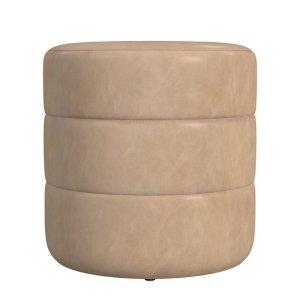 Sand Faux Leather Channel Tufted Round Ottoman