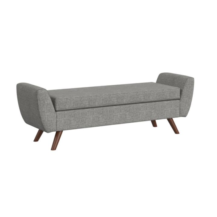 Gray Woven Storage Bench with Wood Legs