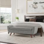 Gray Woven Storage Bench with Wood Legs