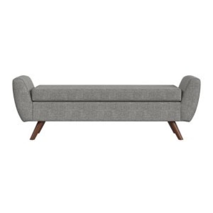 Gray Woven Storage Bench with Wood Legs
