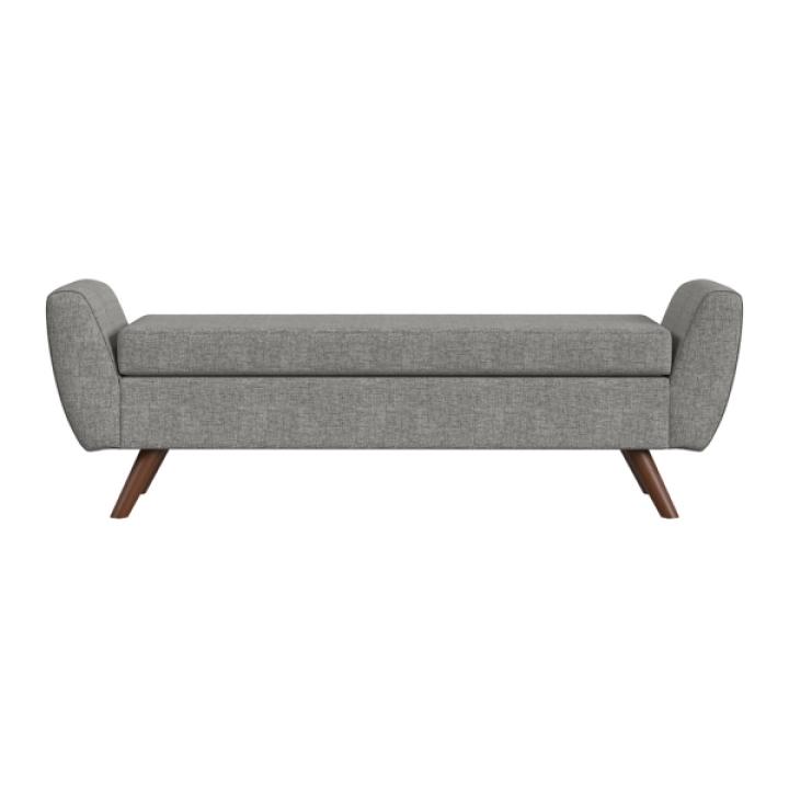 Gray Woven Storage Bench with Wood Legs