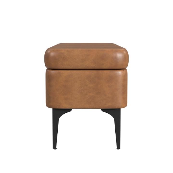Rounded Caramel Faux Leather Storage Bench