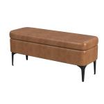 Rounded Caramel Faux Leather Storage Bench
