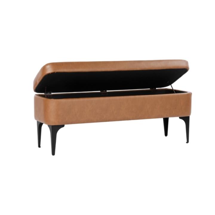 Rounded Caramel Faux Leather Storage Bench