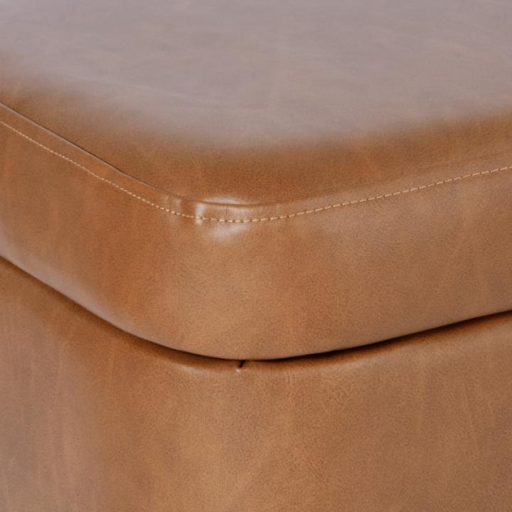 Rounded Caramel Faux Leather Storage Bench