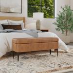 Rounded Caramel Faux Leather Storage Bench