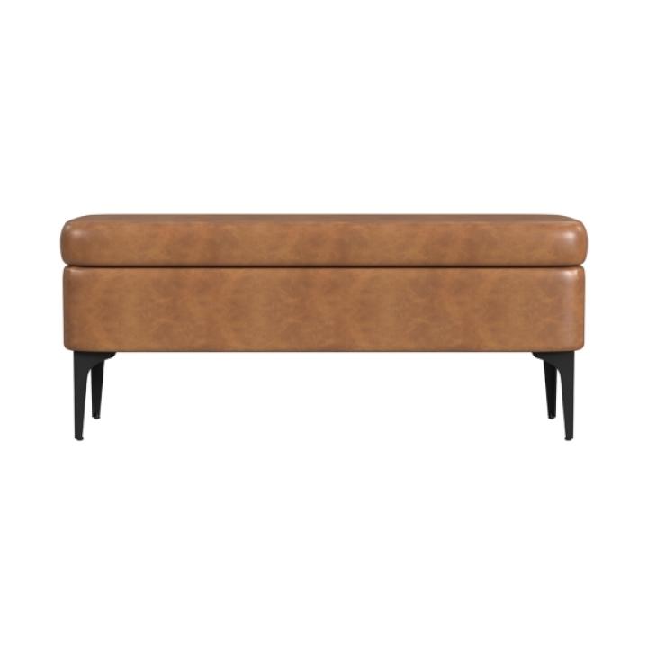 Rounded Caramel Faux Leather Storage Bench