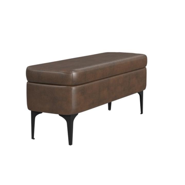 Rounded Brown Faux Leather Storage Bench