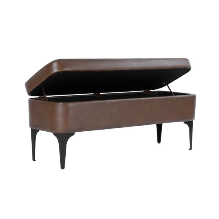 Rounded Brown Faux Leather Storage Bench