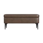 Rounded Brown Faux Leather Storage Bench
