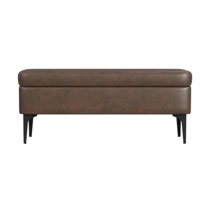 Rounded Brown Faux Leather Storage Bench