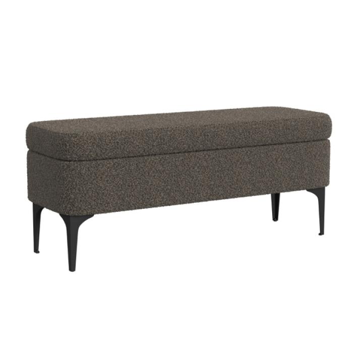 Rounded Dark Brown Boucle Storage Bench