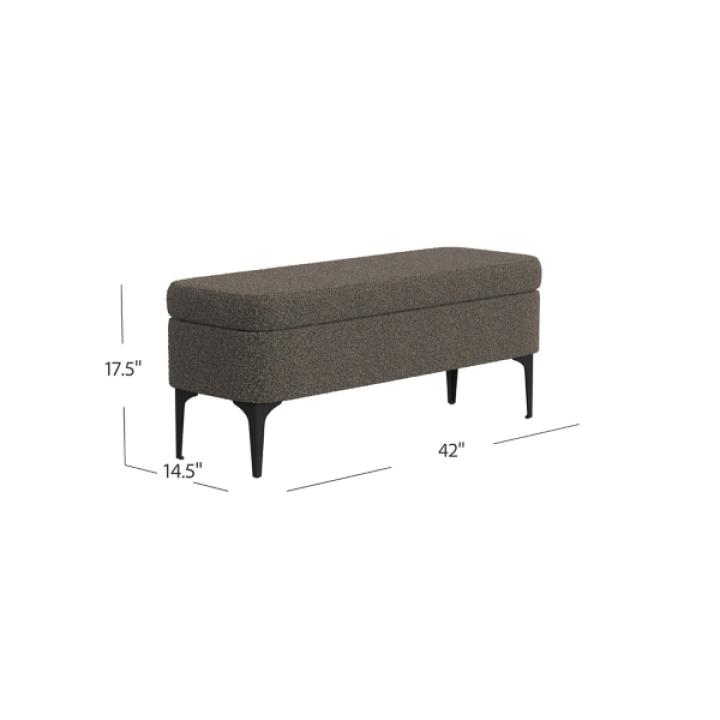 Rounded Dark Brown Boucle Storage Bench
