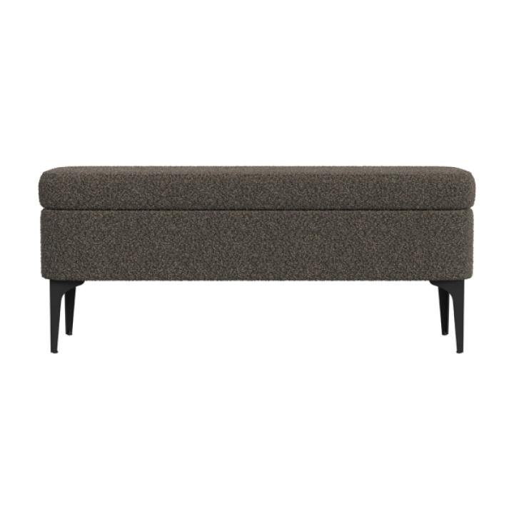 Rounded Dark Brown Boucle Storage Bench