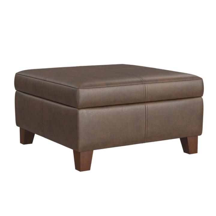 Brown Faux Leather Large Square Storage Ottoman