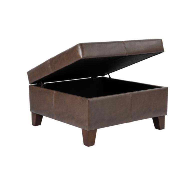 Brown Faux Leather Large Square Storage Ottoman