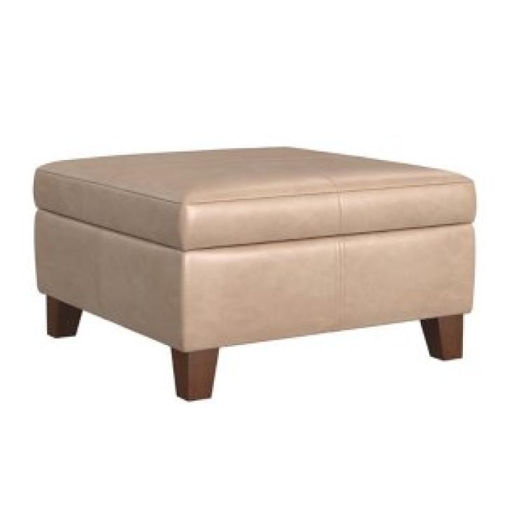 Sand Faux Leather Large Square Storage Ottoman