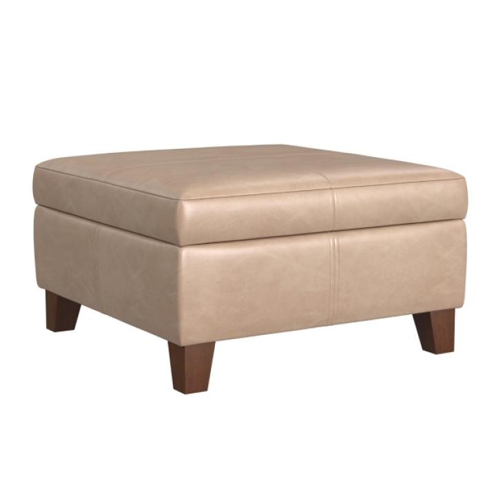 Sand Faux Leather Large Square Storage Ottoman