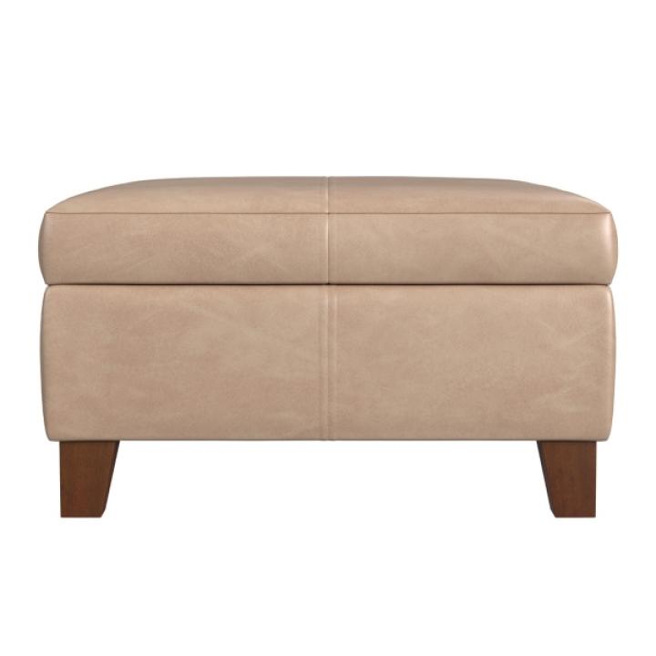 Sand Faux Leather Large Square Storage Ottoman