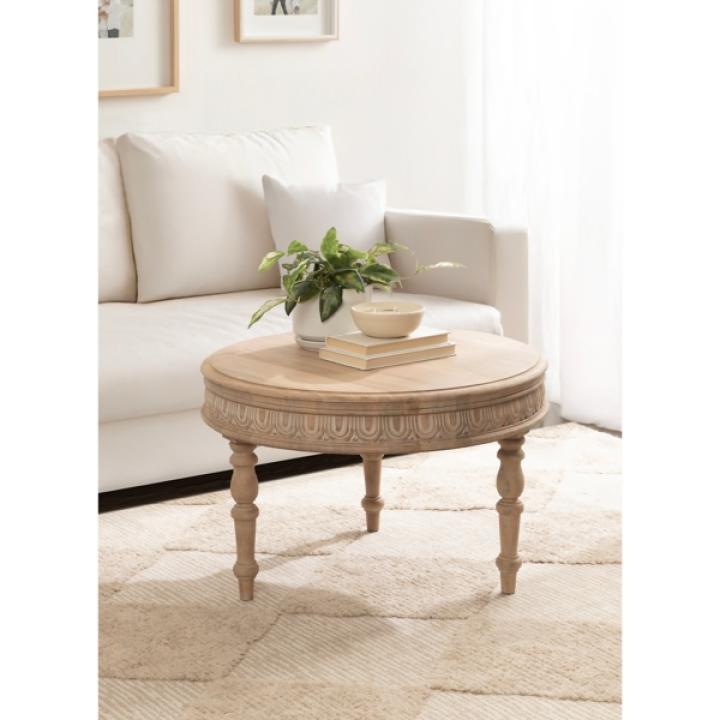 Patresa Round Natural Carved Wood Coffee Table