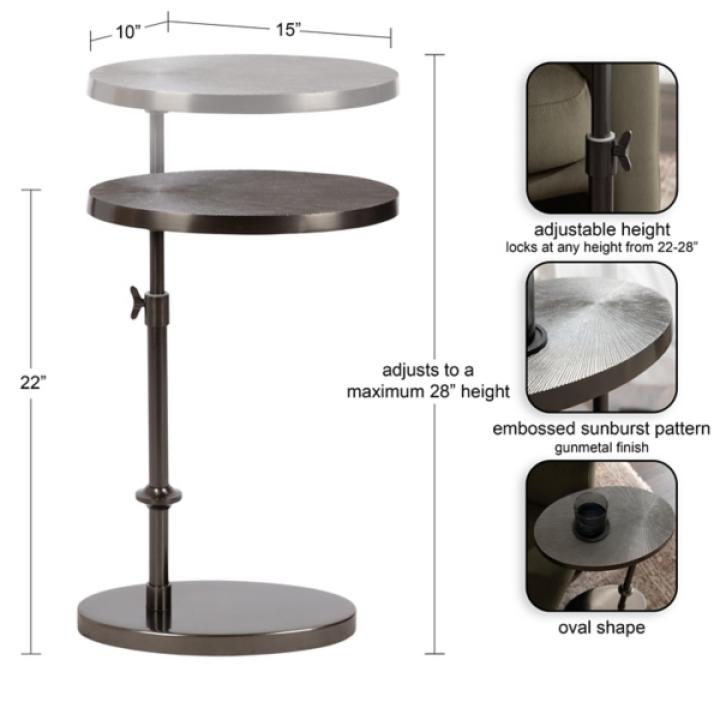 Engles Pewter Metal Oval Adjustable Table