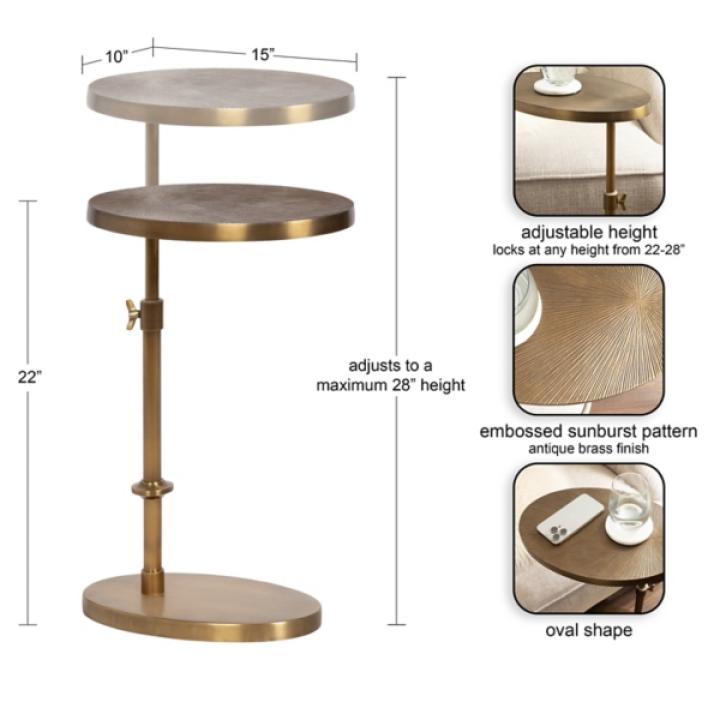 Engles Gold Metal Oval Adjustable Table