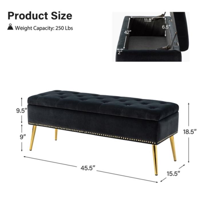 Achilles Black Tufted Storage Bench