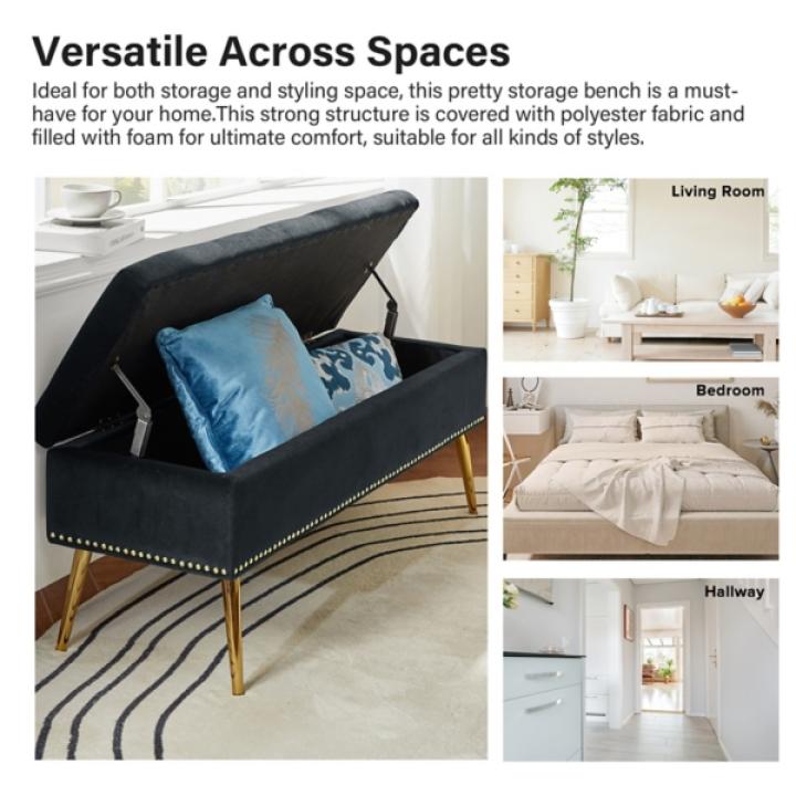 Achilles Black Tufted Storage Bench