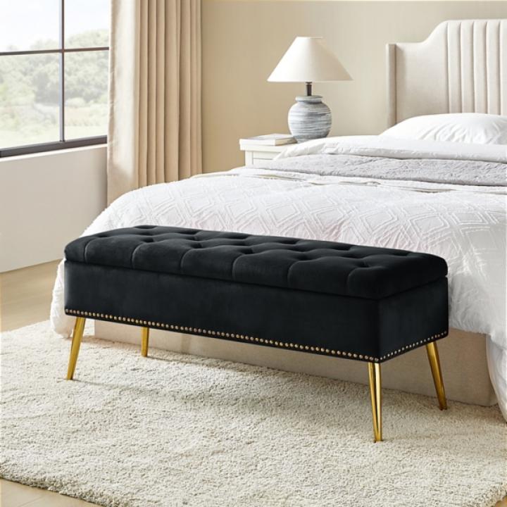 Achilles Black Tufted Storage Bench