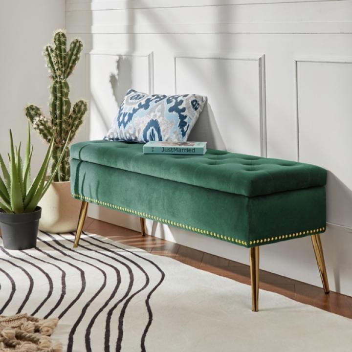 Achilles Green Tufted Storage Bench
