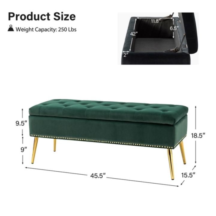 Achilles Green Tufted Storage Bench