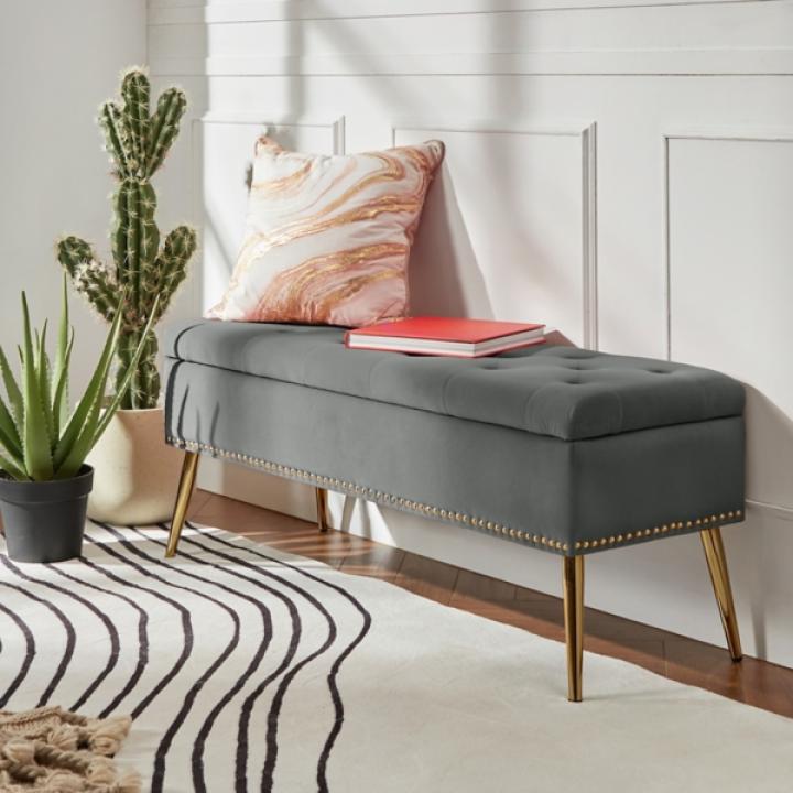 Achilles Gray Tufted Storage Bench