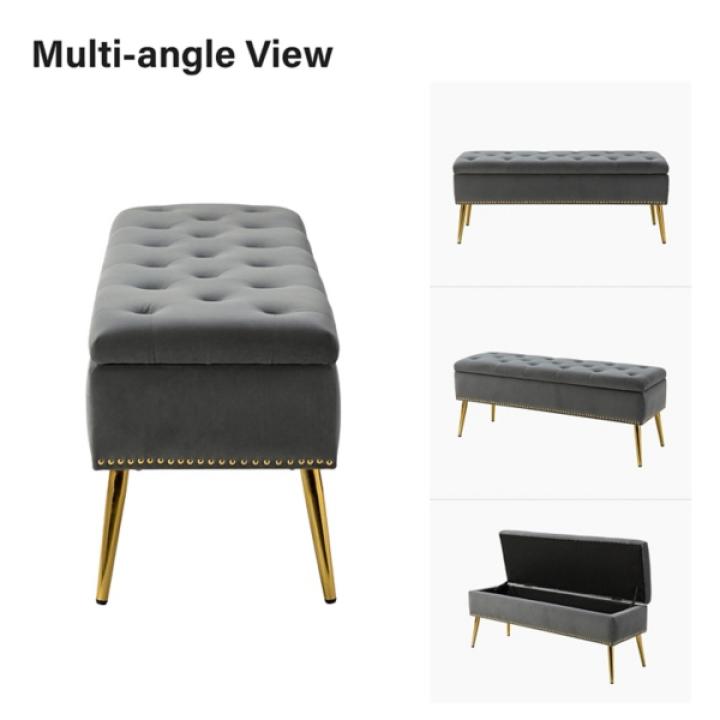 Achilles Gray Tufted Storage Bench