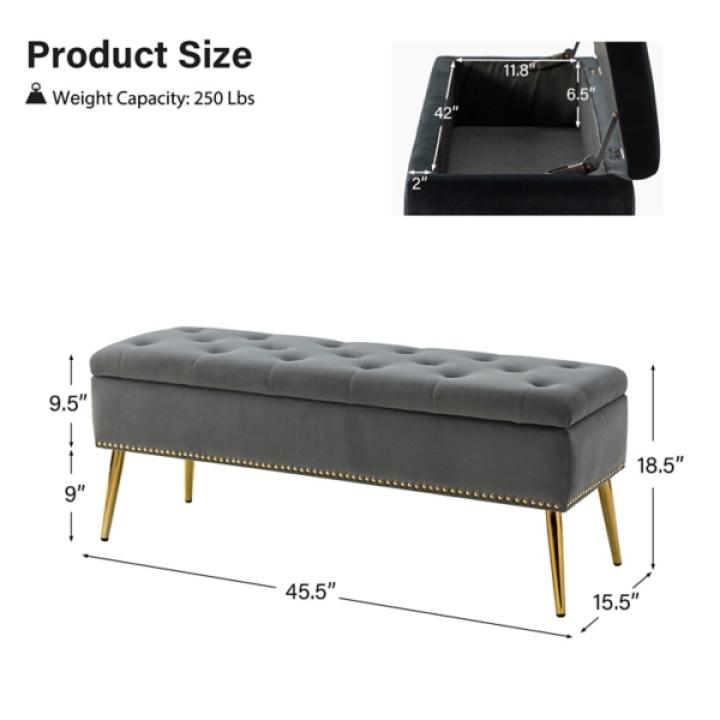 Achilles Gray Tufted Storage Bench