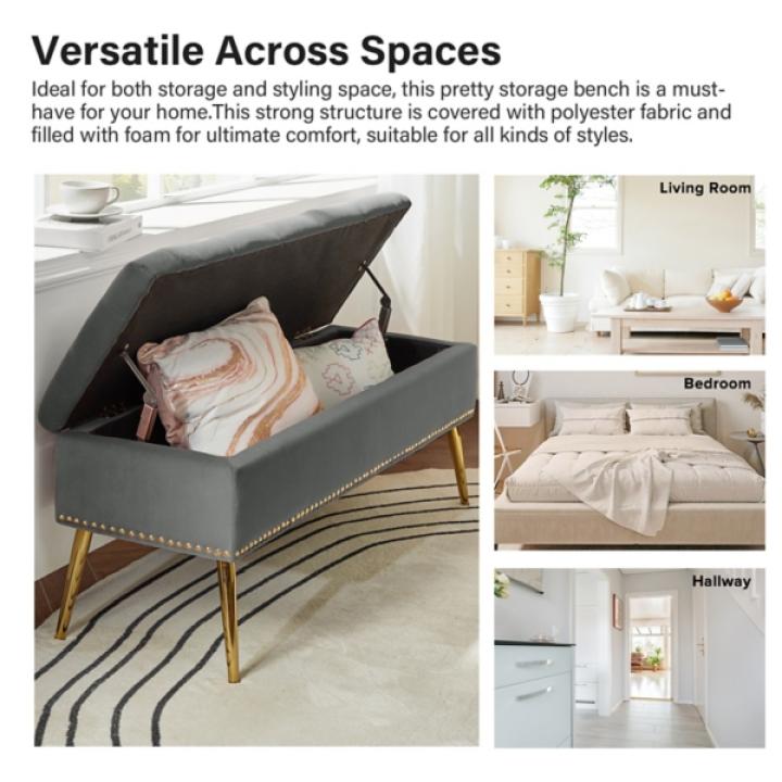 Achilles Gray Tufted Storage Bench