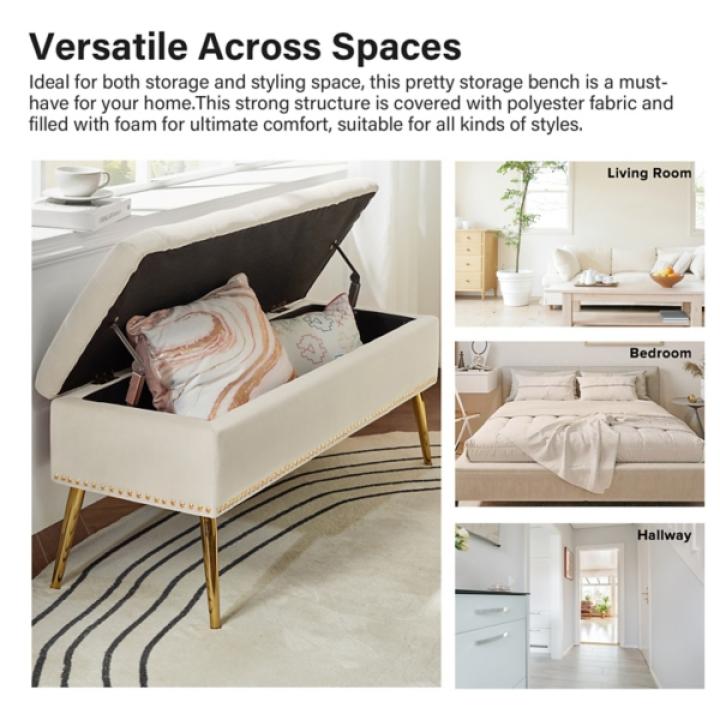 Achilles Ivory Tufted Storage Bench