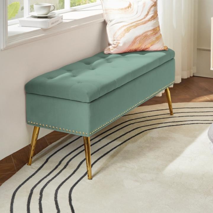 Achilles Sage Tufted Storage Bench