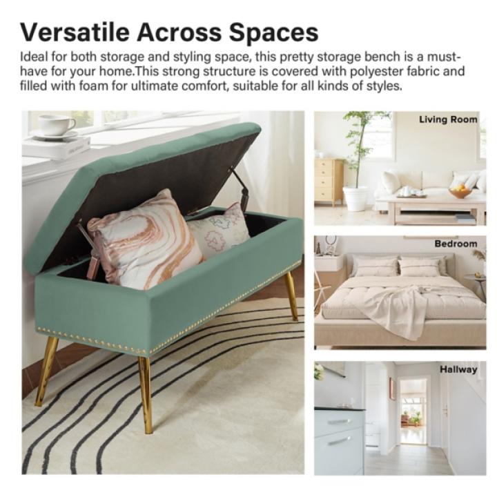 Achilles Sage Tufted Storage Bench