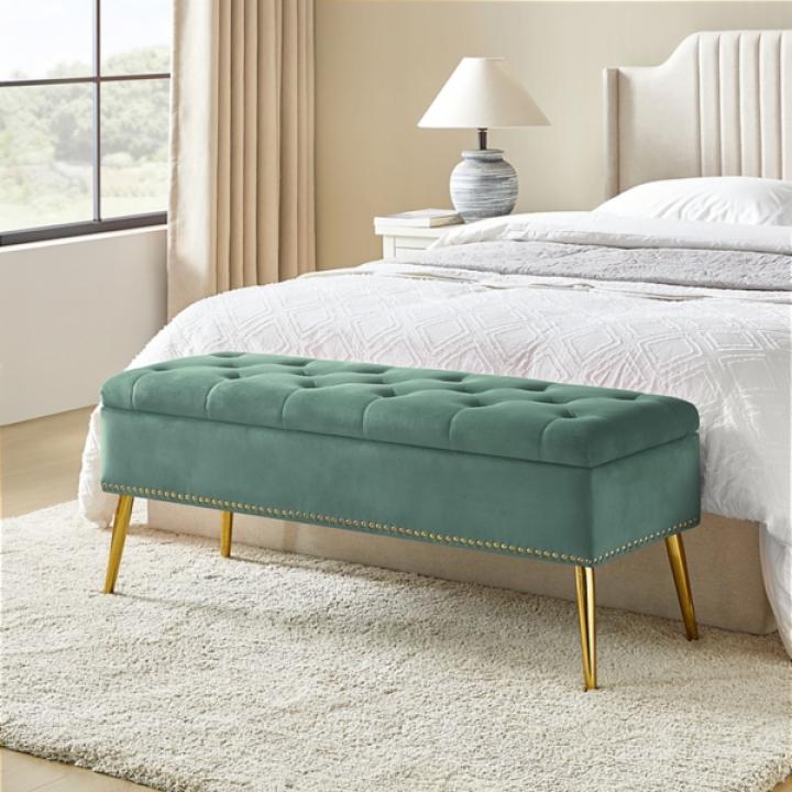 Achilles Sage Tufted Storage Bench