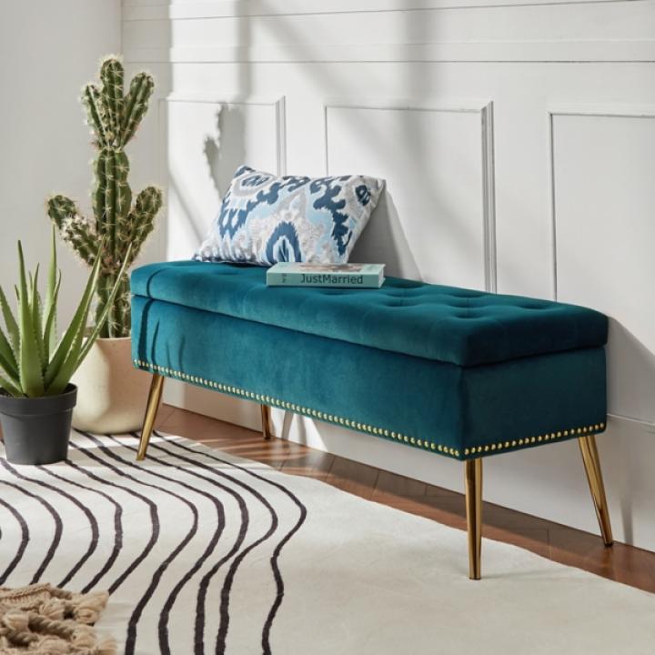 Achilles Teal Tufted Storage Bench