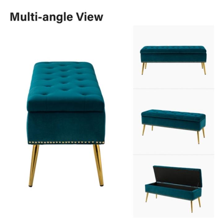 Achilles Teal Tufted Storage Bench