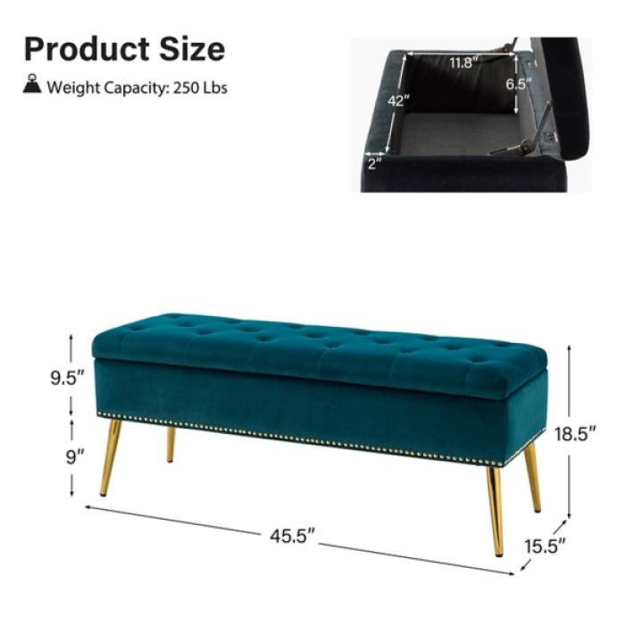 Achilles Teal Tufted Storage Bench