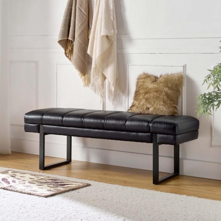 Lauren Black Faux Leather Bench