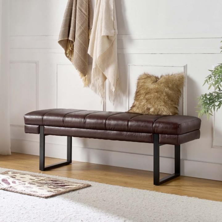 Lauren Brown Faux Leather Bench